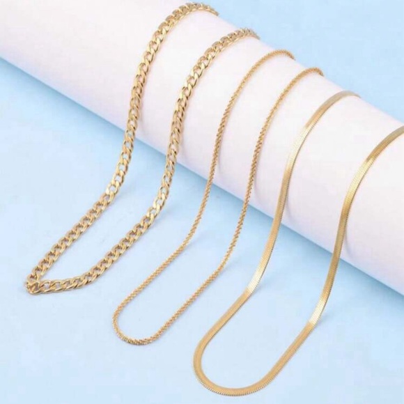 3Pcs Men Stainless Steel Gold Color Necklace Set - Picture 3 of 4